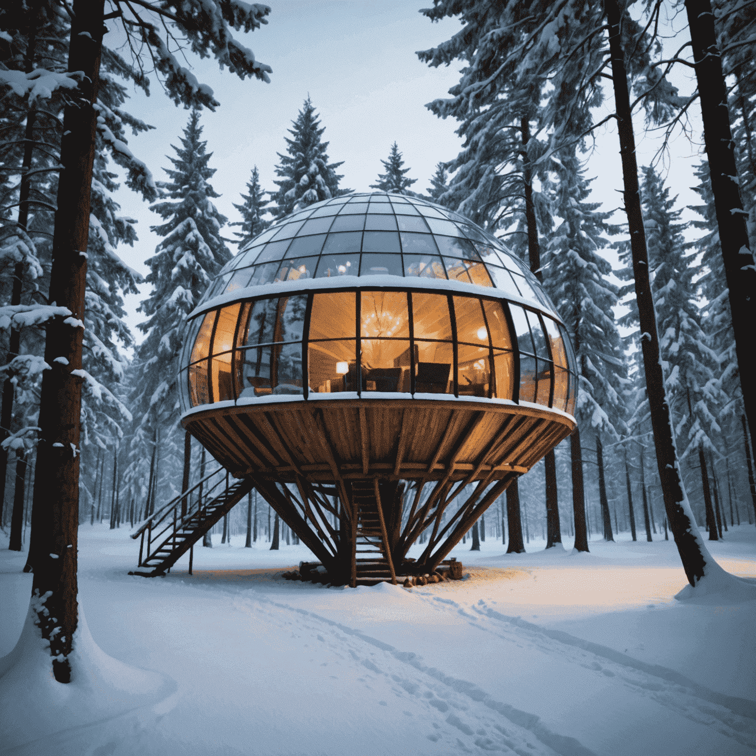 A unique accommodation option such as a treehouse, a converted windmill, or a glass igloo in a snowy landscape. The image should showcase the extraordinary and memorable aspect of the stay.