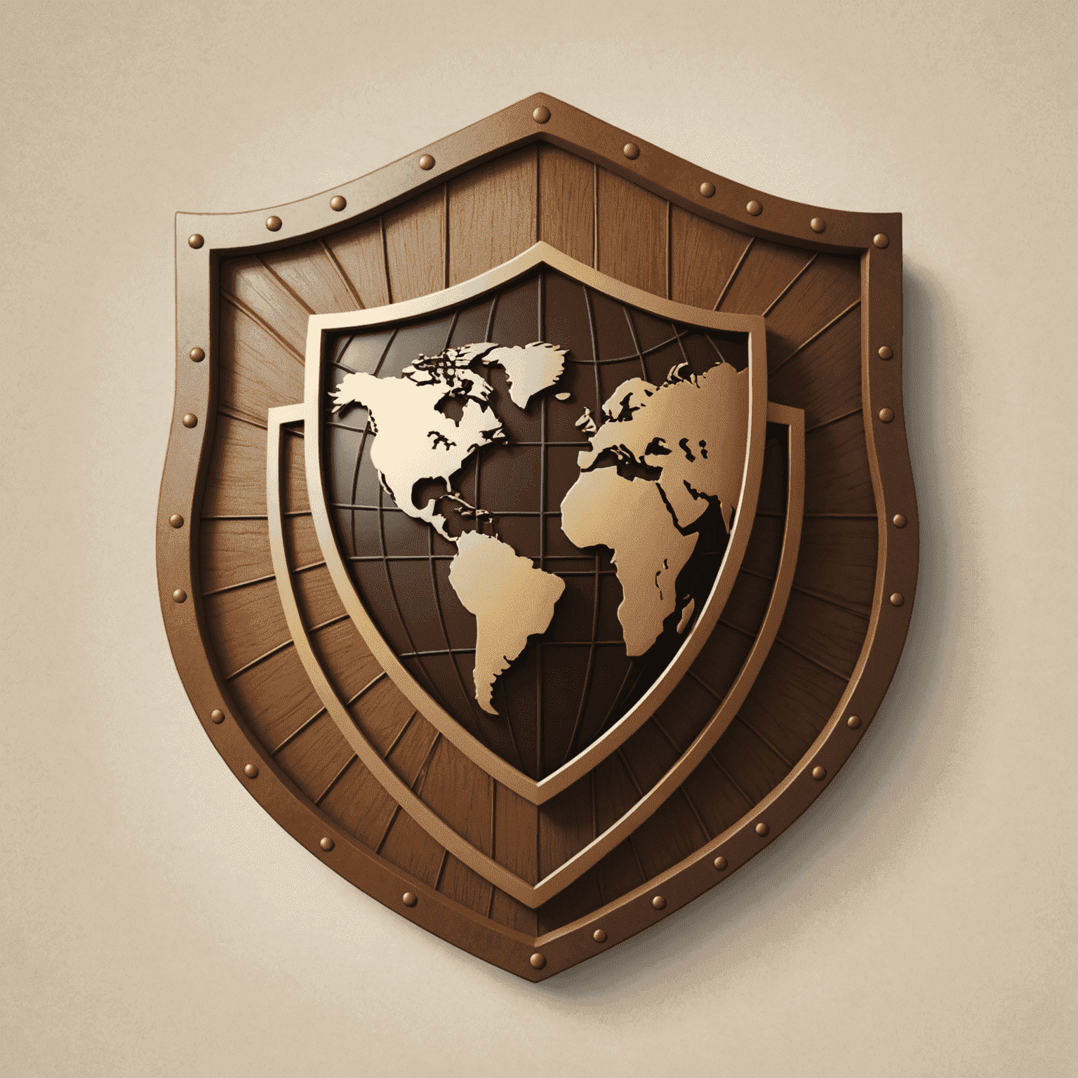 A shield icon with a globe inside, surrounded by gentle, flowing lines representing protection, all in warm earth tones to symbolize Flockcerz's Meme Travel insurance offerings